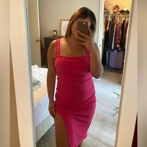 Hot Pink Slit Mini Dress